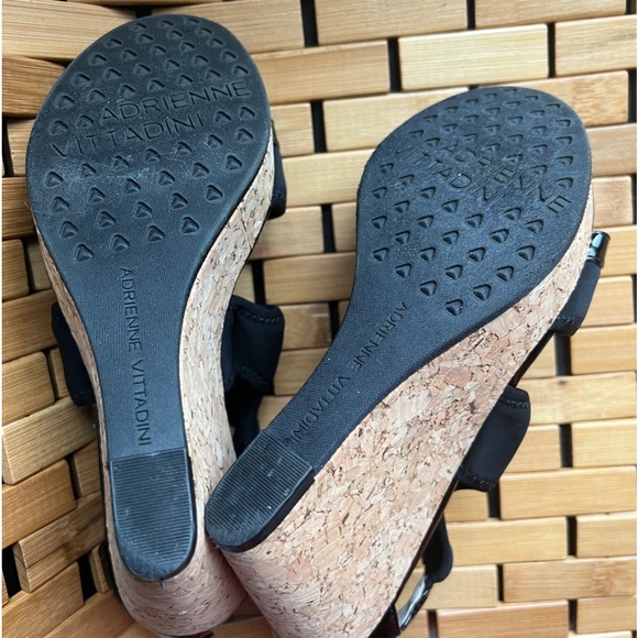 Adrienne Vittadini Black Chelle Cork Wedge Platform Heels Sandals Shoes Size 6.5 - Picture 9 of 9